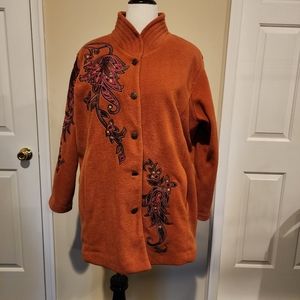 Vintage Bob Mackie Wearable Art Rust with Embroidered Pink & Gold Floral Size 1X